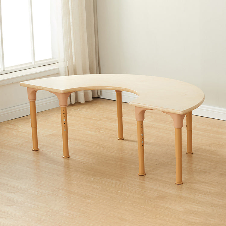 Side view of Alec Series crescent desk showing height-adjustable metal legs
