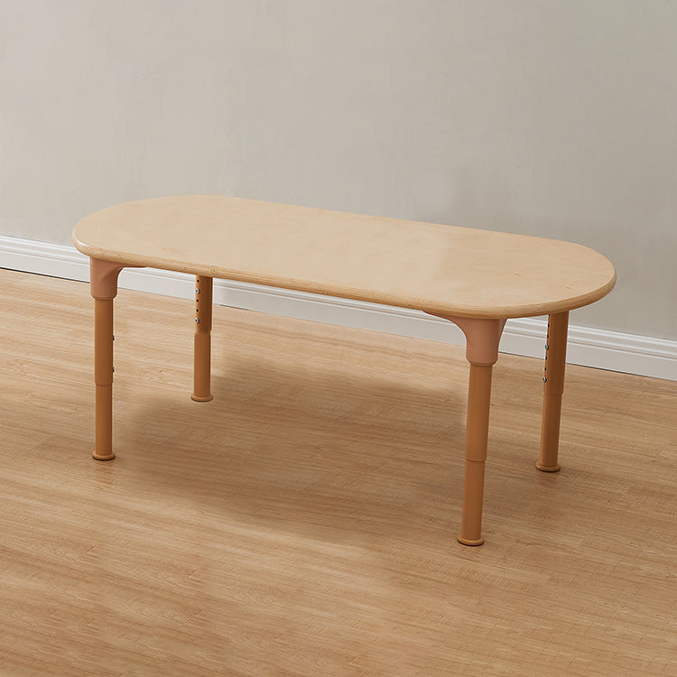 Side view of Alec Series oval desk with height-adjustable metal legs