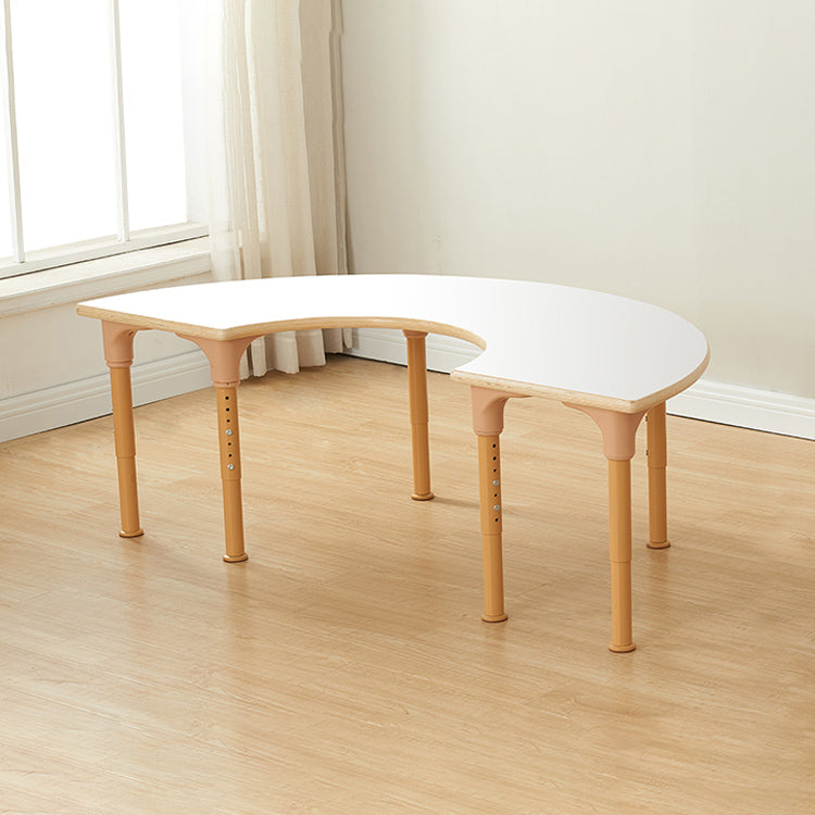 white Side view of Alec Series crescent desk showing height-adjustable metal legs