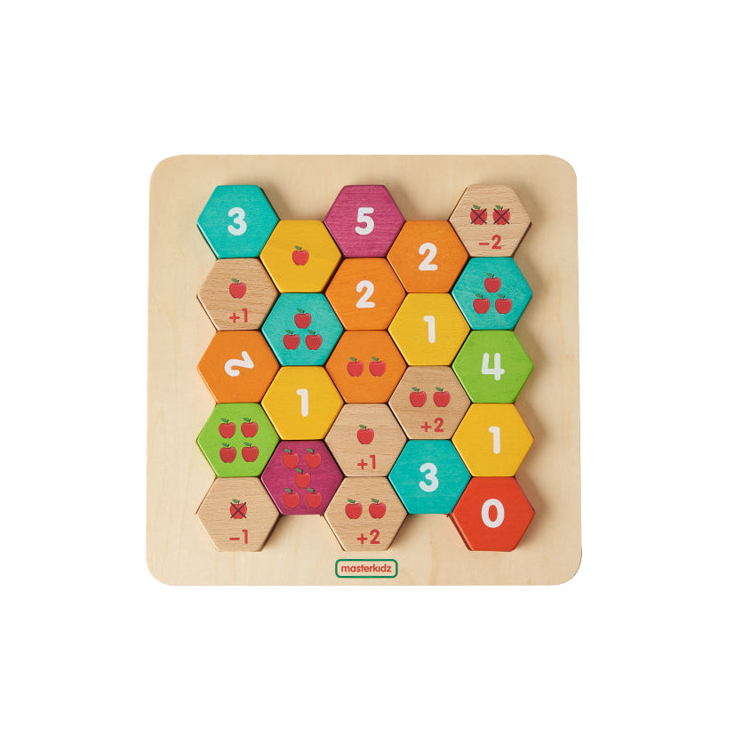 Masterkidz 1-5 Add & Subtract Learning Board with coloured numbered tiles.