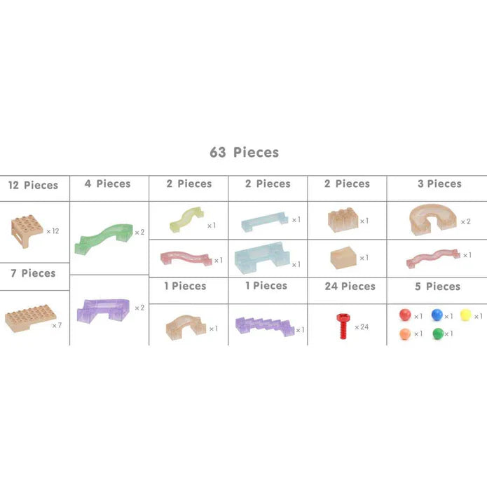 Build creative and exciting ball tracks with motion gears and dominoes.