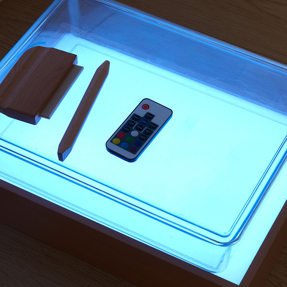 Remote-controlled illumination with adjustable brightness and colour.