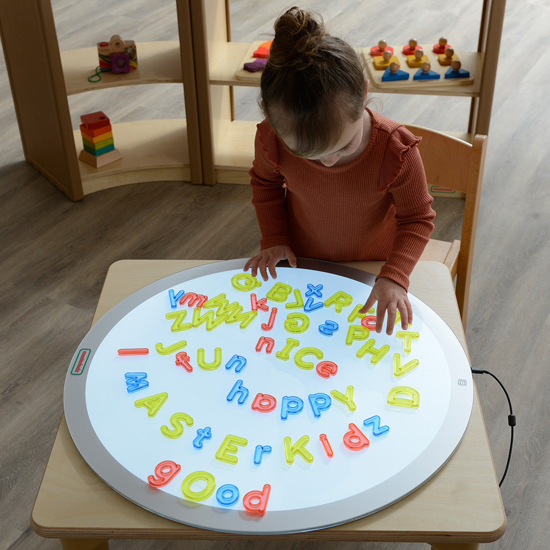 Uppercase and lowercase A–Z letters in colourful clear plastic