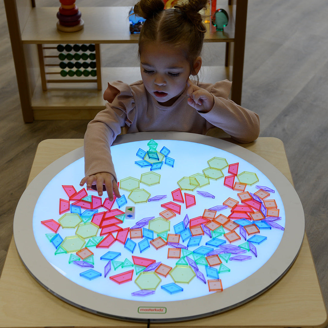 Colourful acrylic hexagons, squares, triangles and other shapes