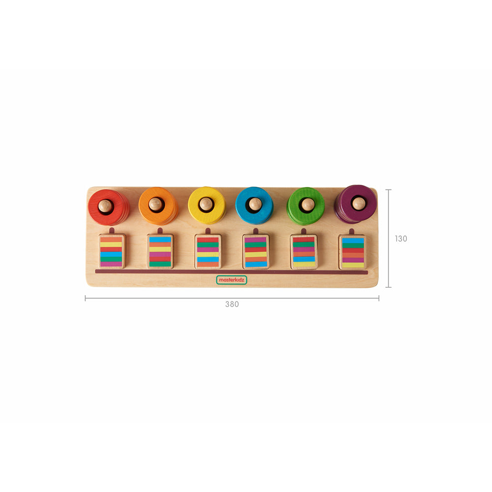 Hands-on preschool toy promoting colour sorting, sequencing, and logical progression.