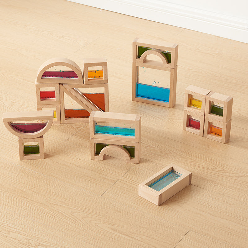 Two blocks placed together to demonstrate colour mixing.