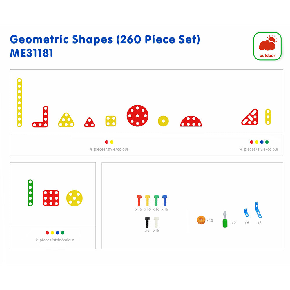 Masterkidz STEM Wall Geometric Shapes 260 Pieces attached to STEM Wall for classroom play.