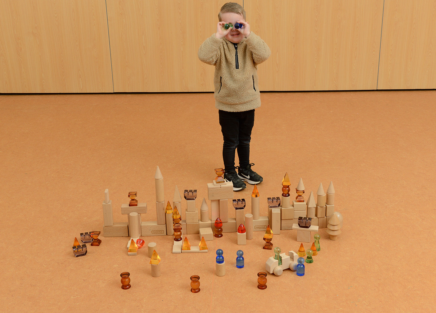 119 Pcs Creative Castle Building Set - Translucent Acrylic & Beechwood Blocks for Kids, STEM Sensory Toys with Light & Color Learning for Small World Scenes