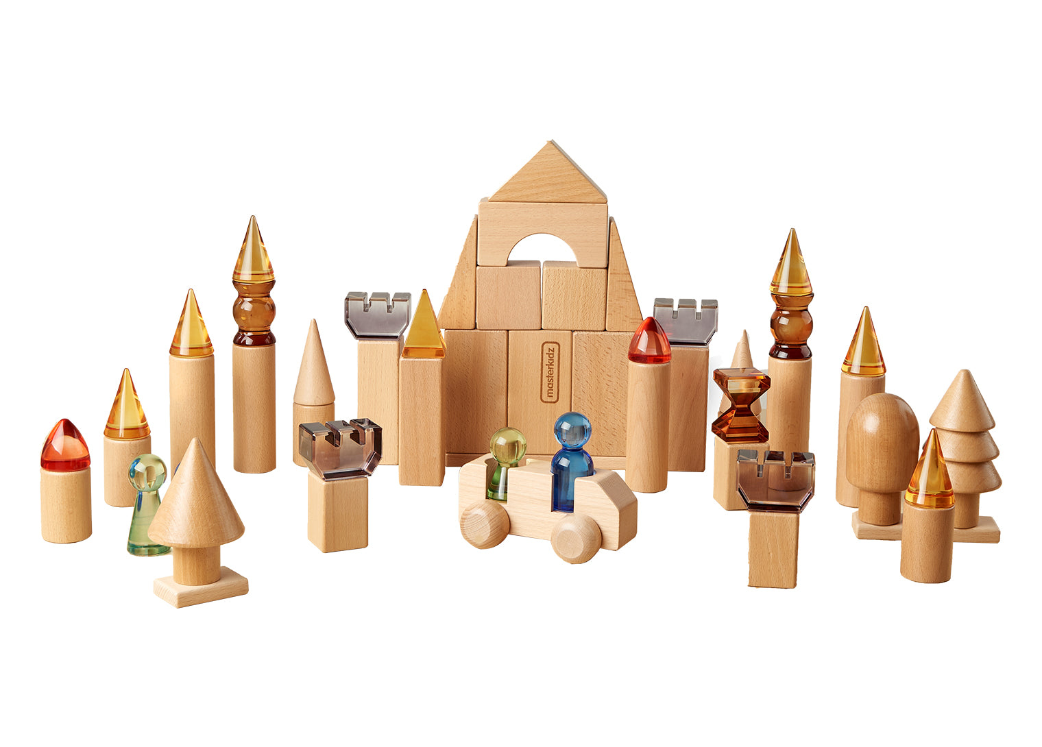 119 Pcs Creative Castle Building Set - Translucent Acrylic & Beechwood Blocks for Kids, STEM Sensory Toys with Light & Color Learning for Small World Scenes