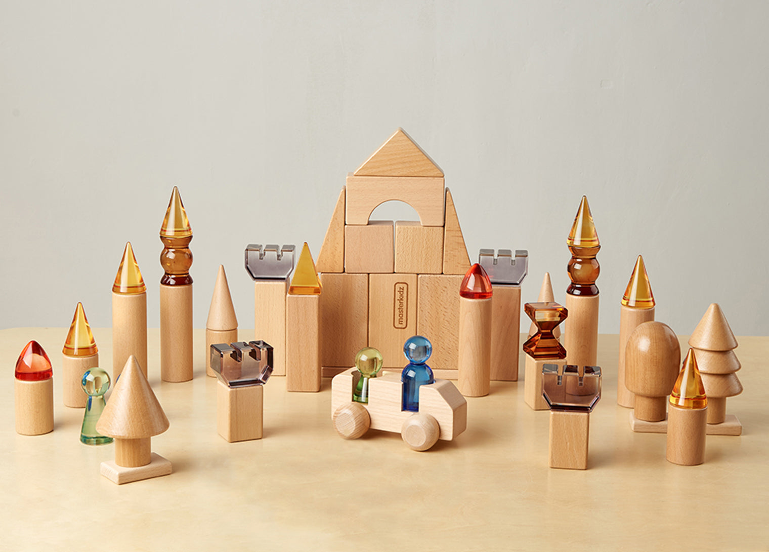 119 Pcs Creative Castle Building Set - Translucent Acrylic & Beechwood Blocks for Kids, STEM Sensory Toys with Light & Color Learning for Small World Scenes