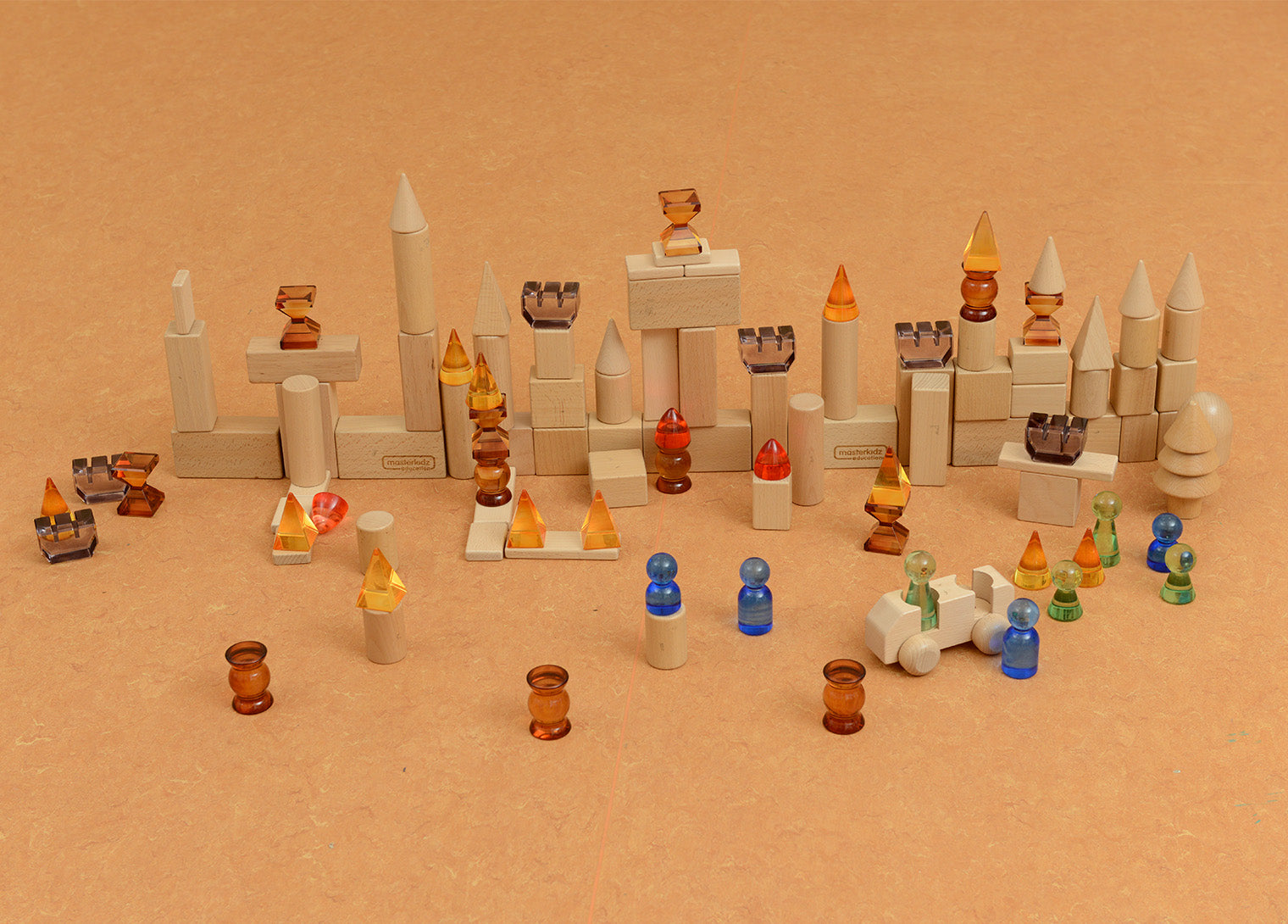 119 Pcs Creative Castle Building Set - Translucent Acrylic & Beechwood Blocks for Kids, STEM Sensory Toys with Light & Color Learning for Small World Scenes