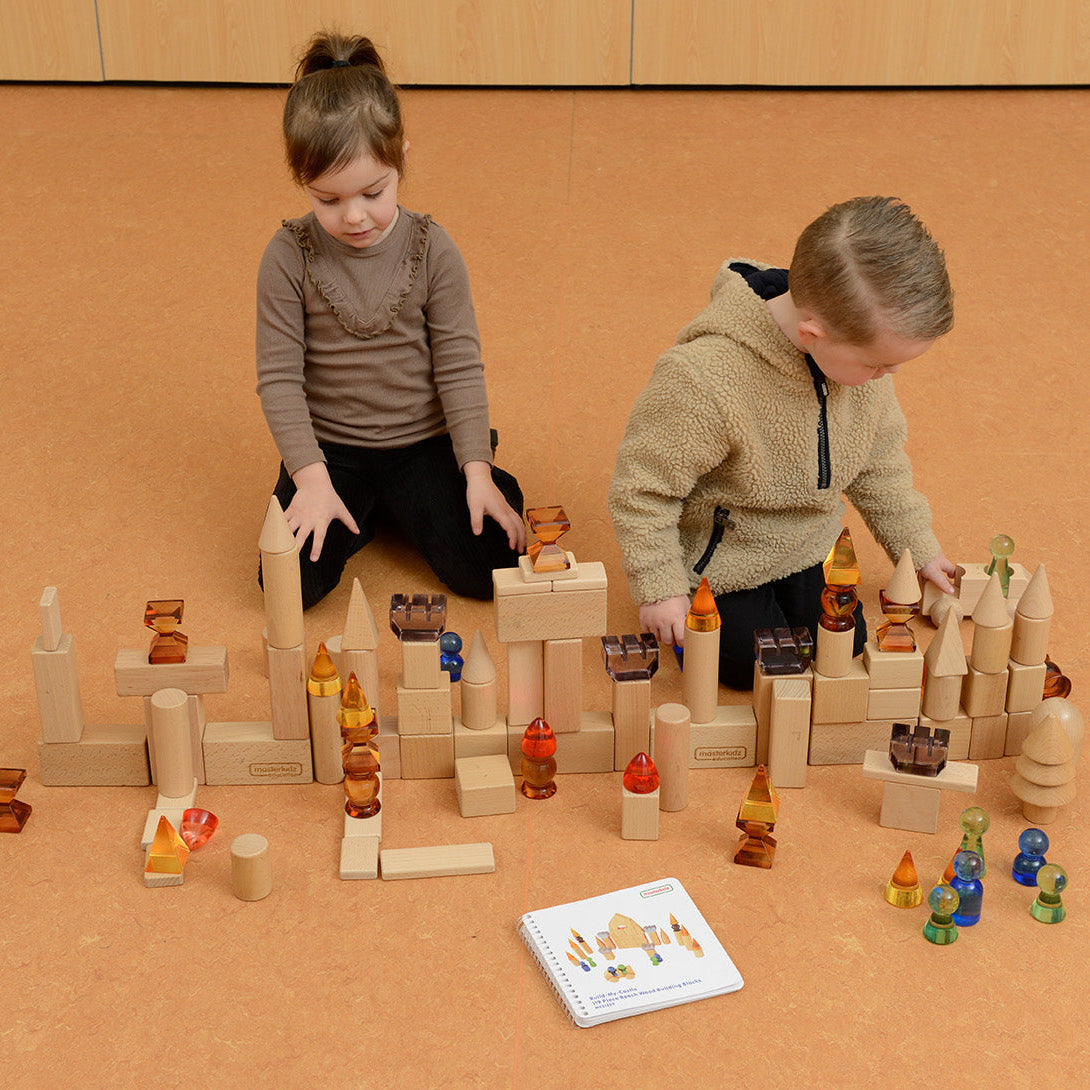 Masterkidz 119-Piece Creative Castle Building Set – Translucent Acrylic & Beechwood Construction Kit