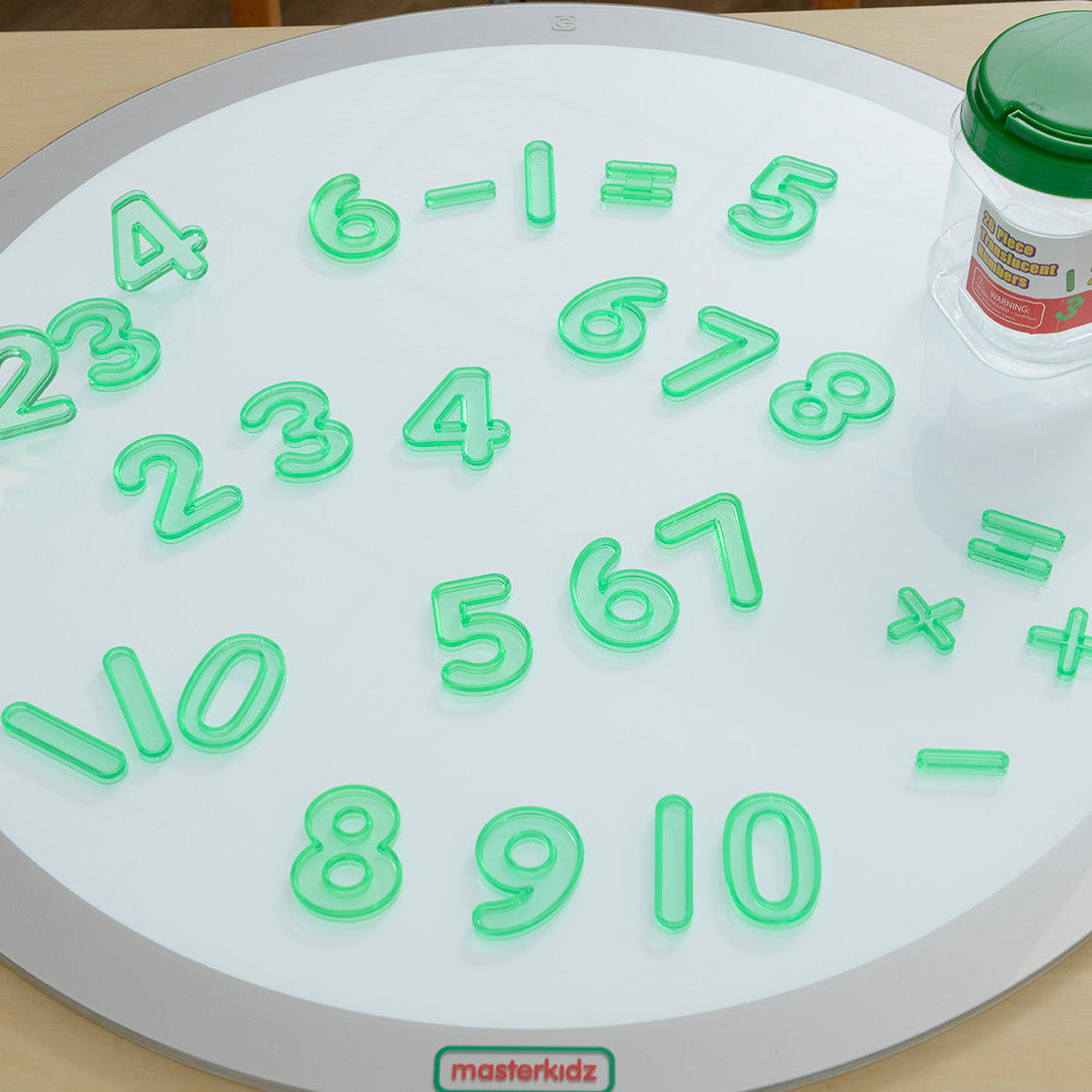 Close-up of tactile raised-edge translucent numerals showing colour clarity.