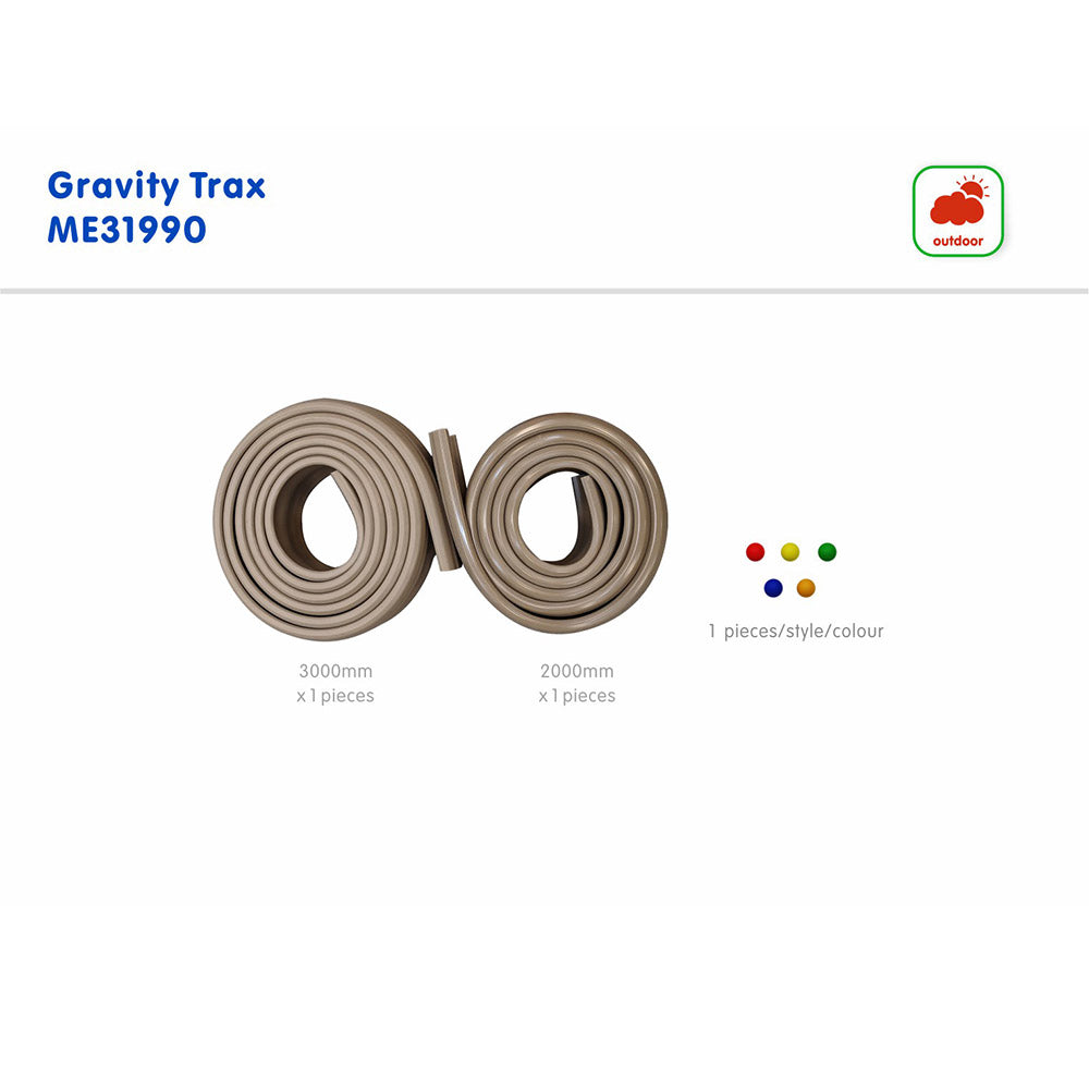 Flexible Masterkidz Gravity TraX track curved into a winding gravity path.