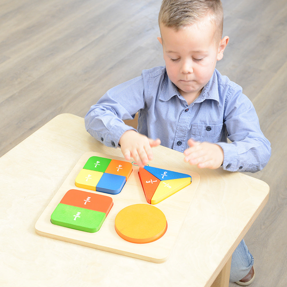 Fine motor skill development toy with fraction pieces