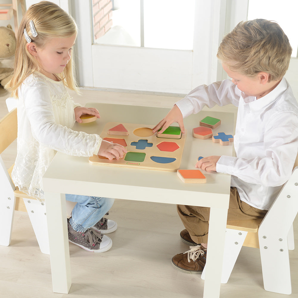 Montessori wooden shape matching toy made from European beech wood