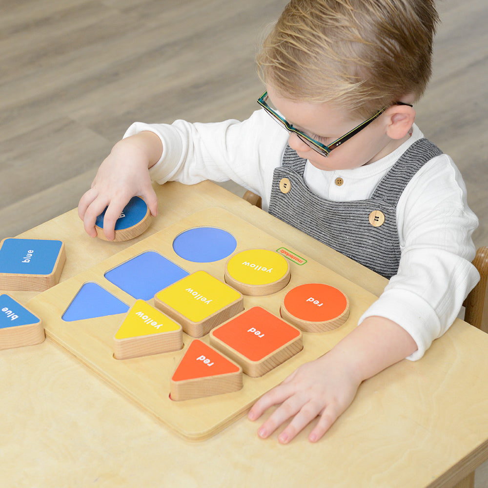 Eco-friendly wooden STEM toy for shape and colour recognition