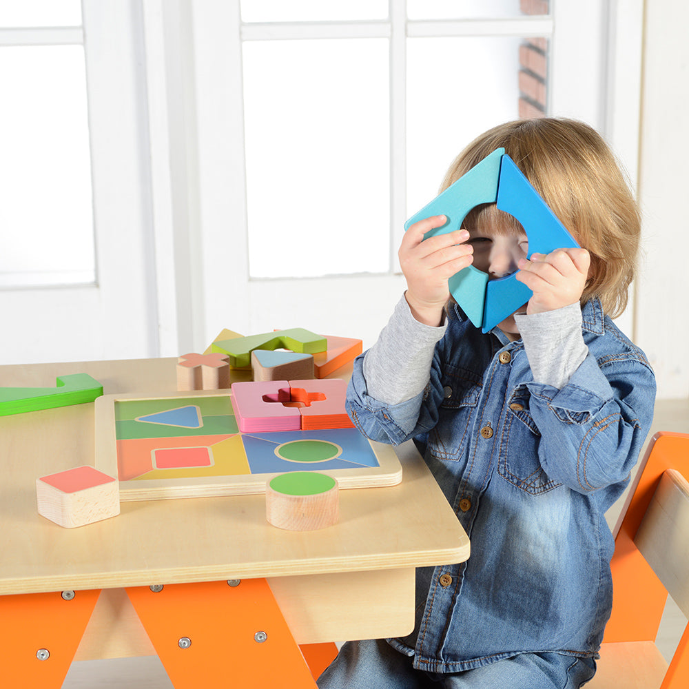 12-piece wooden shape puzzle for preschool learning