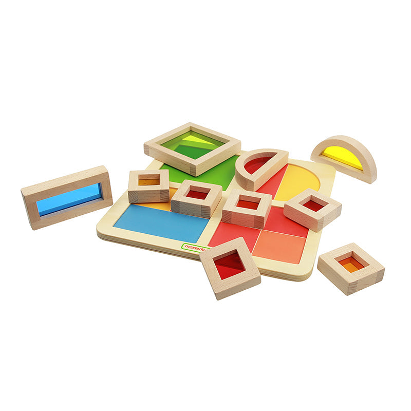 Colorful chunky wooden blocks for fine motor skill development