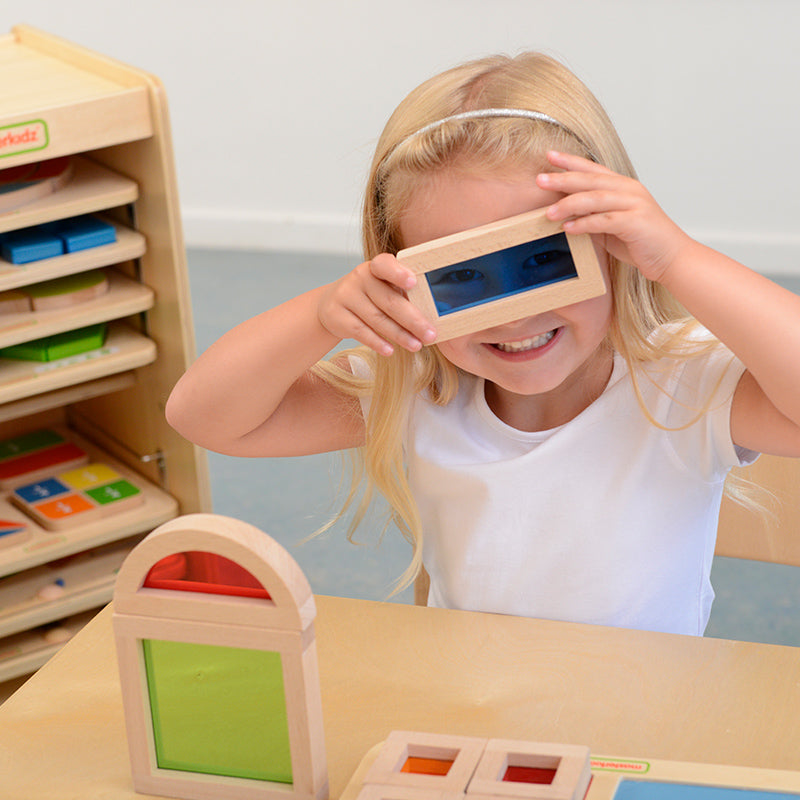 Montessori-inspired wooden rainbow blocks for toddlers