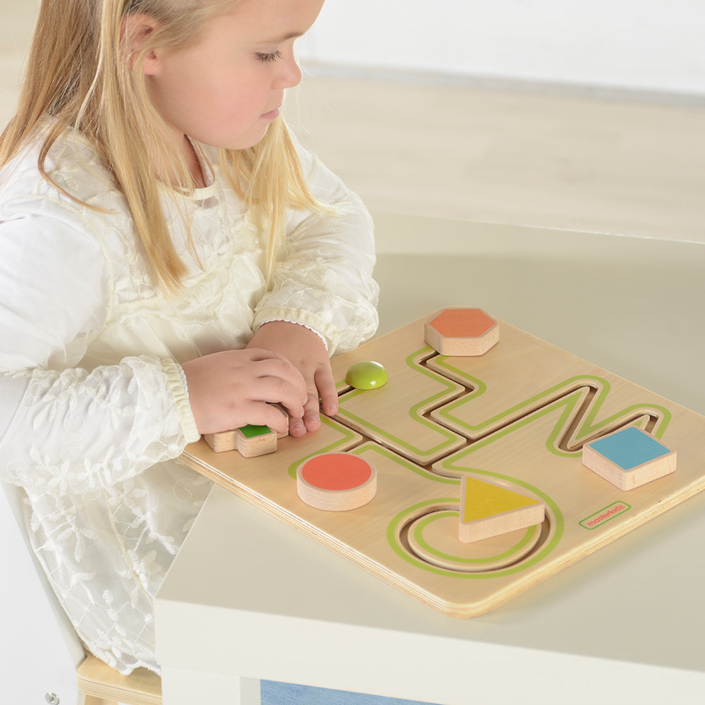 Montessori shape sliding maze made from sustainable beech wood