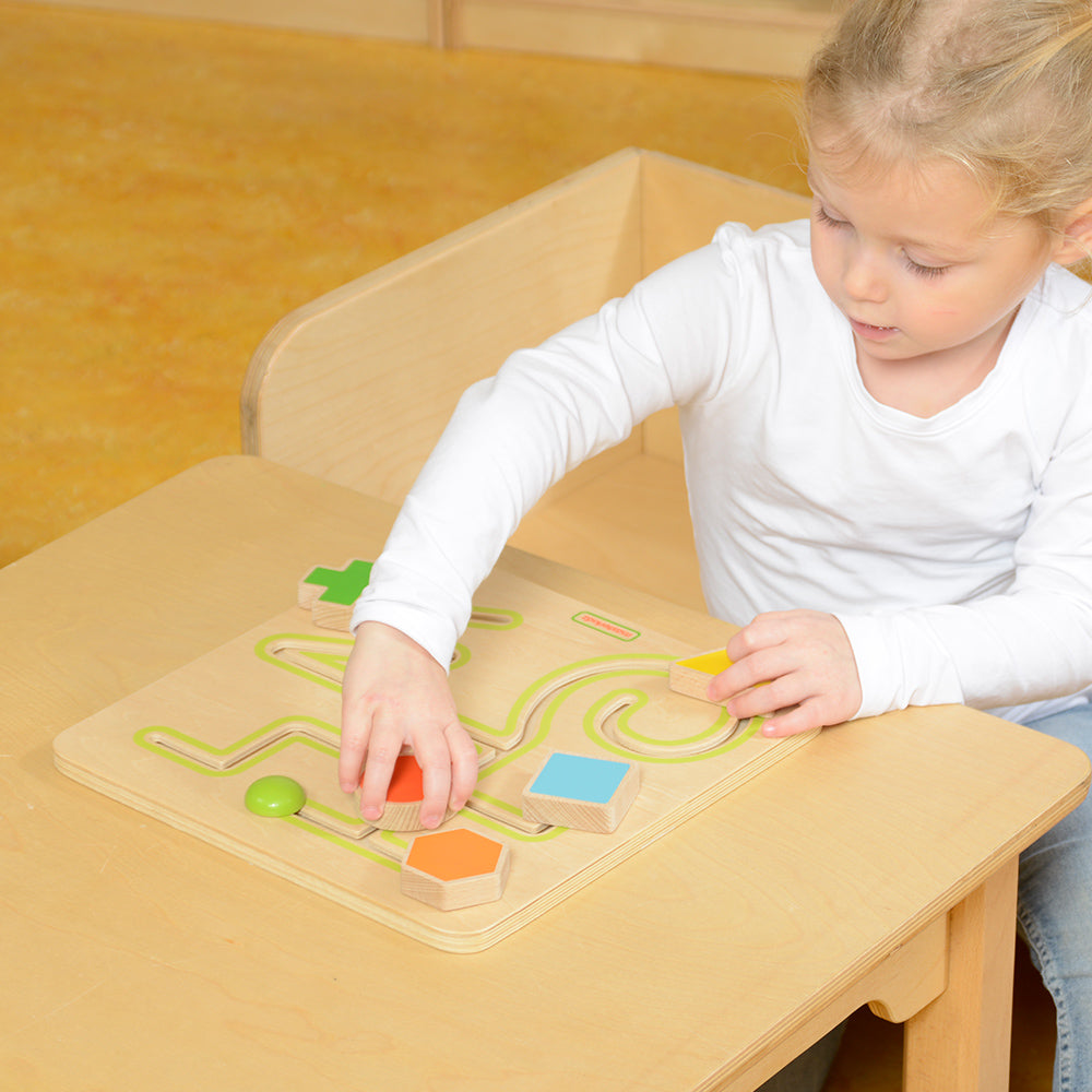 Wooden geometric shape sliding puzzle for preschool learning