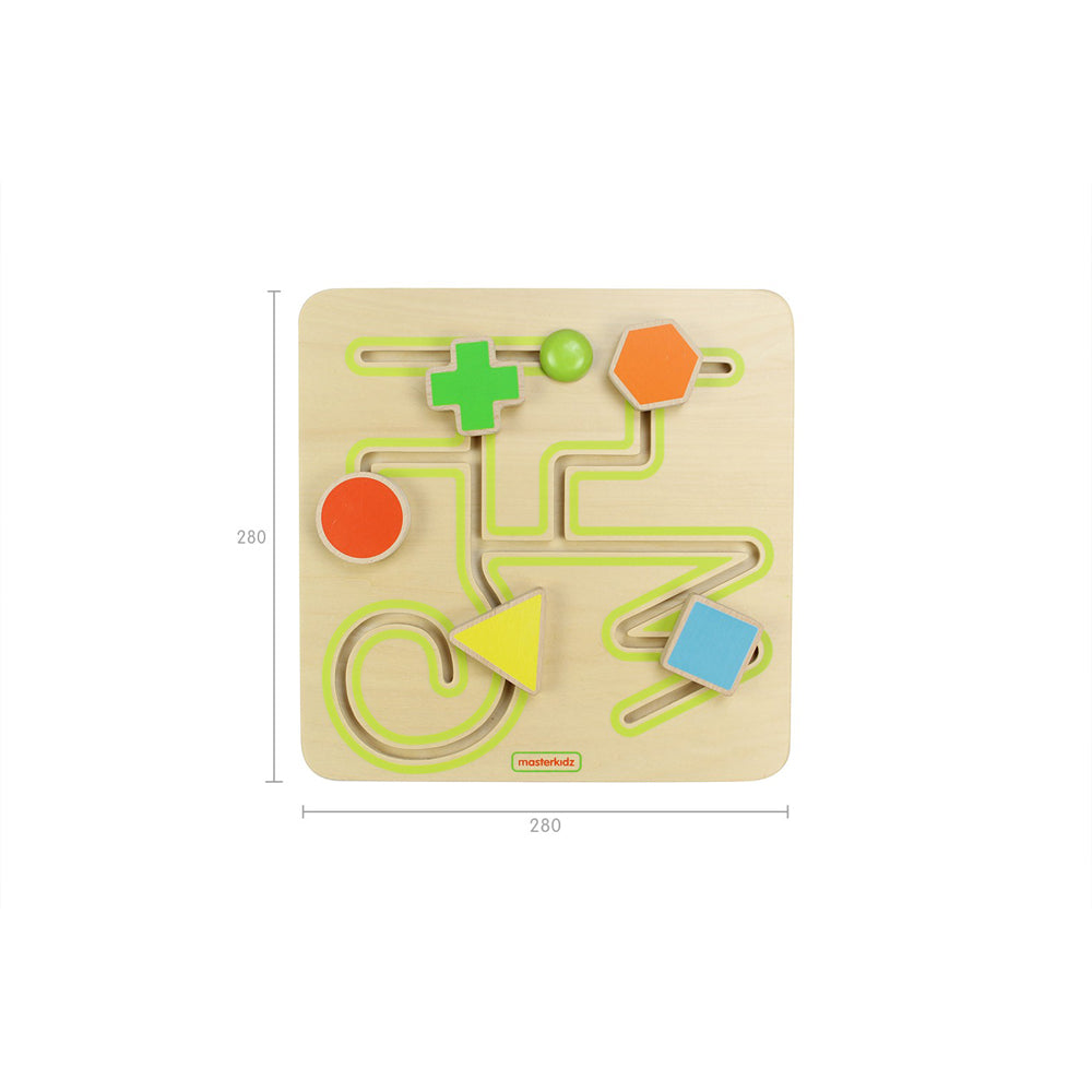 Screen-free wooden sliding maze for independent play