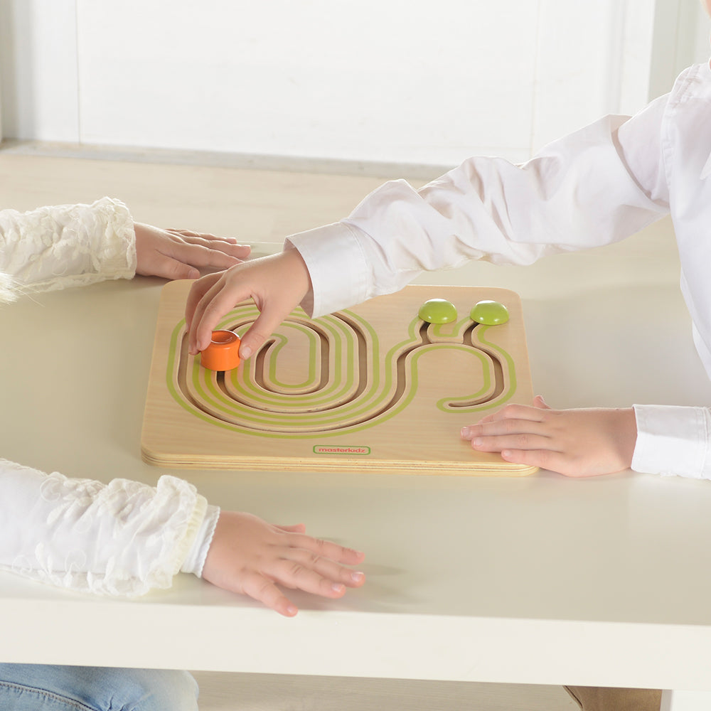 Cute wooden snail board designed for circular motion sliding play.