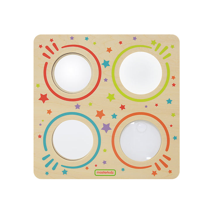 Masterkidz Visual Discovery Board featuring concave lens, convex lens, magnifier, and mirror.