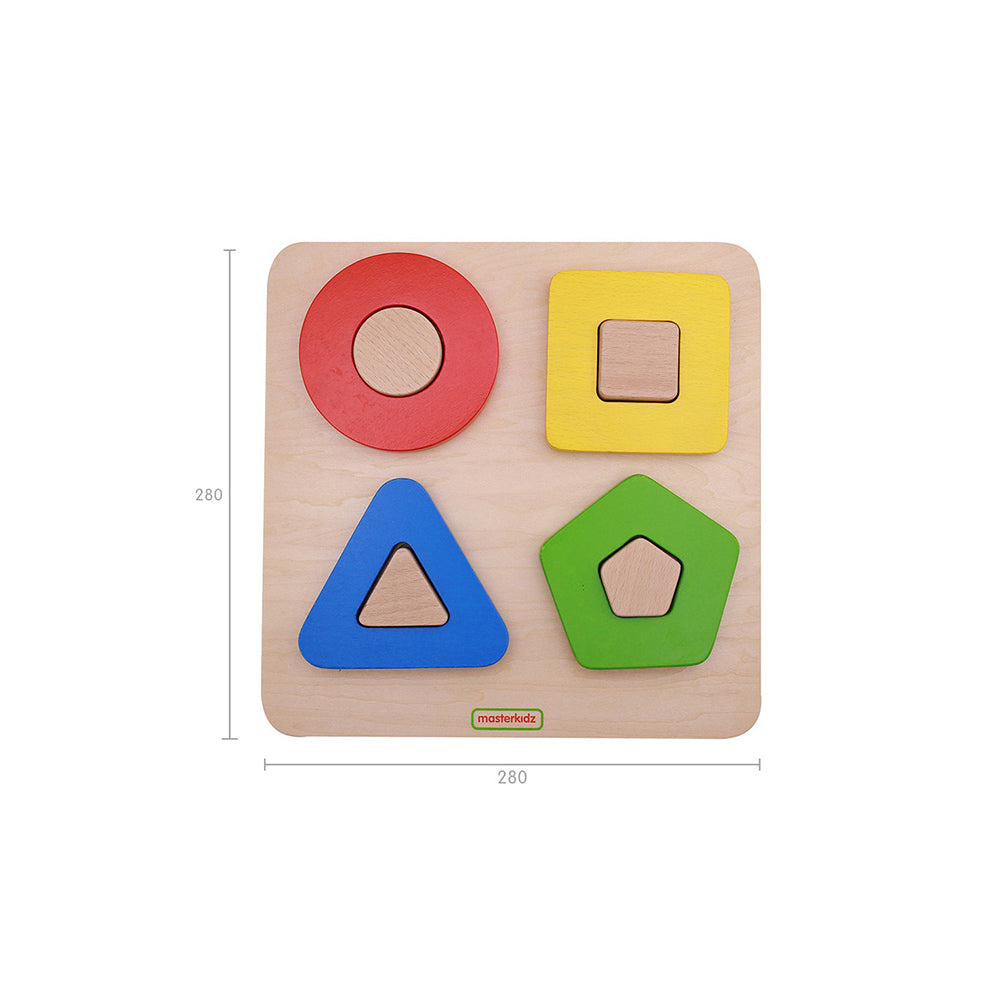 Sunlight passing through colored transparent acrylic panels on a wooden Montessori toy.
