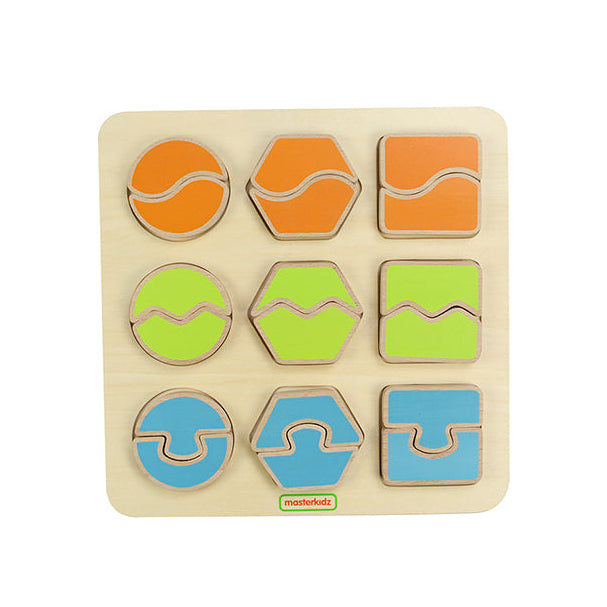 Masterkidz logic puzzle toy with three different geometric shapes.