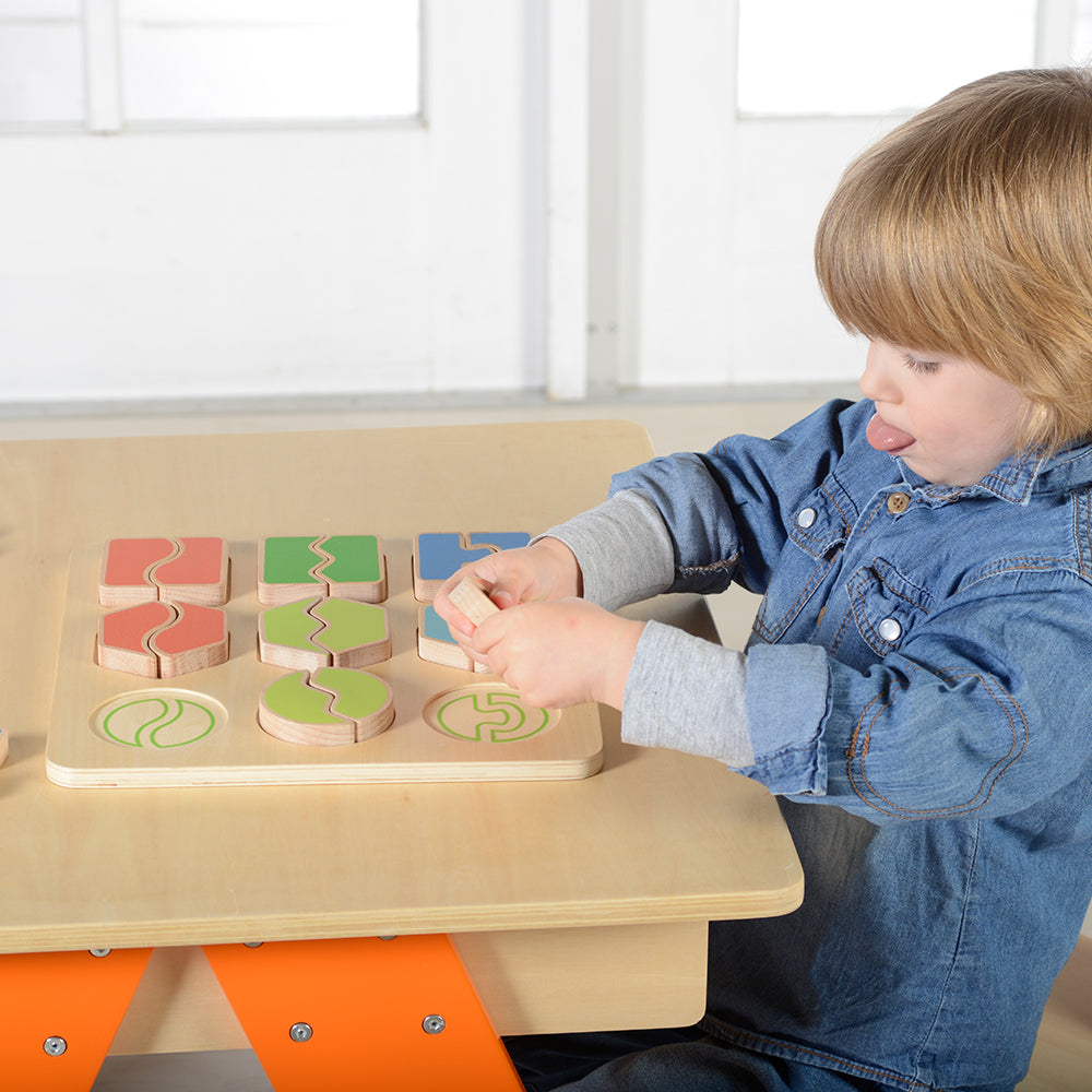 Durable wooden puzzle pieces designed for early childhood learning.