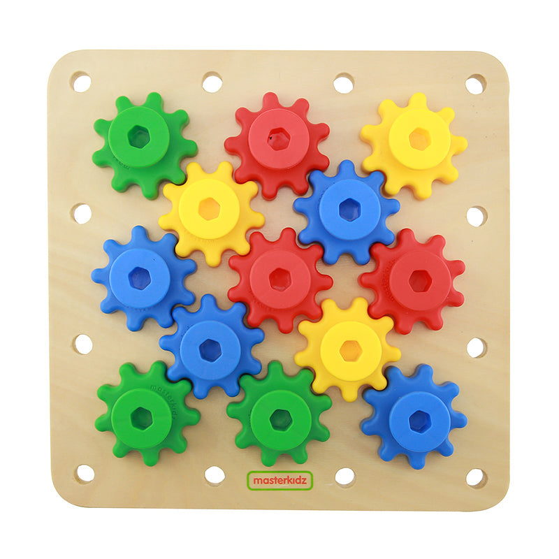 Masterkidz wooden gear board with colorful interlocking gears