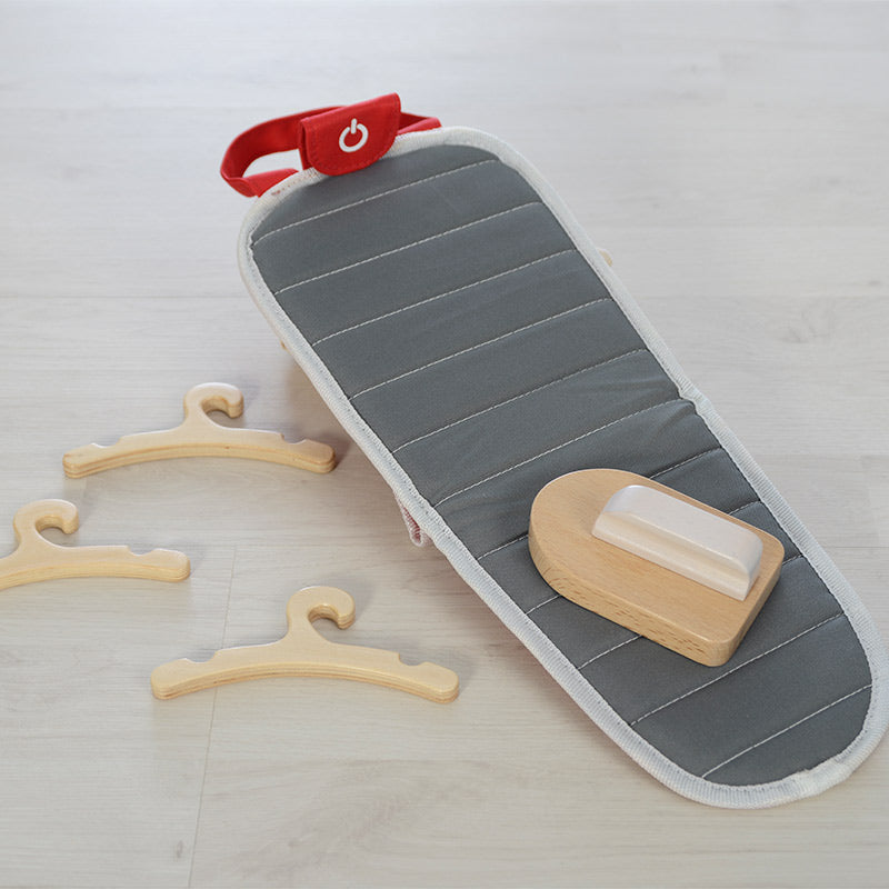 Pretend household activity toy – iron, hangers, and foldable play set