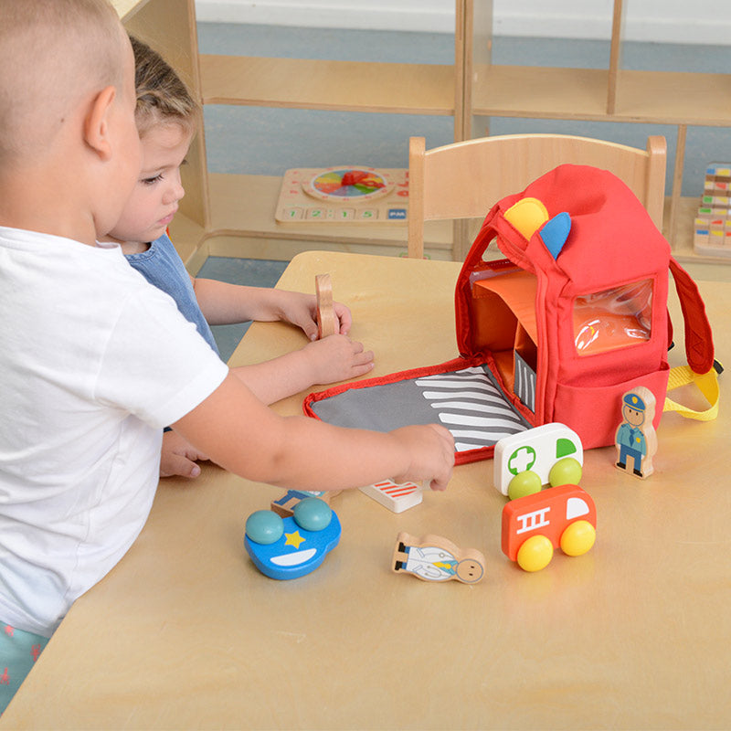 Wooden emergency figurines, vehicles, and accessories – Masterkidz playset