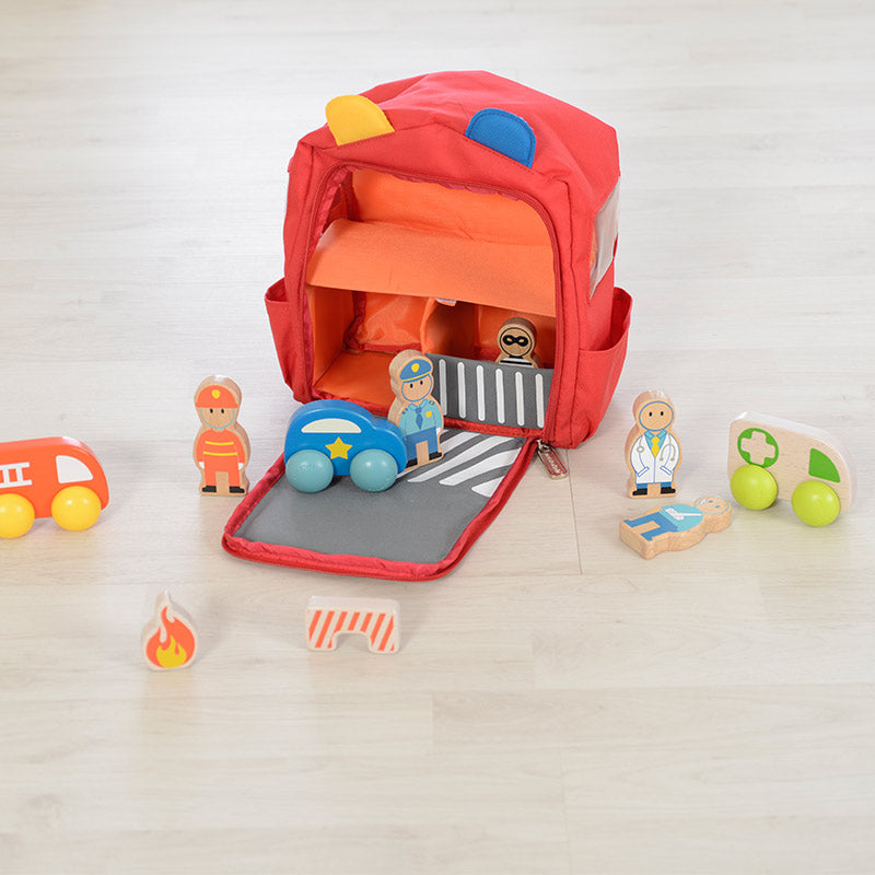 Masterkidz Backpack Emergency Center with hospital, police, and fire stations