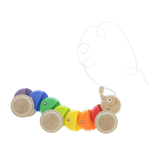 Wooden pull along caterpillar toy for toddlers