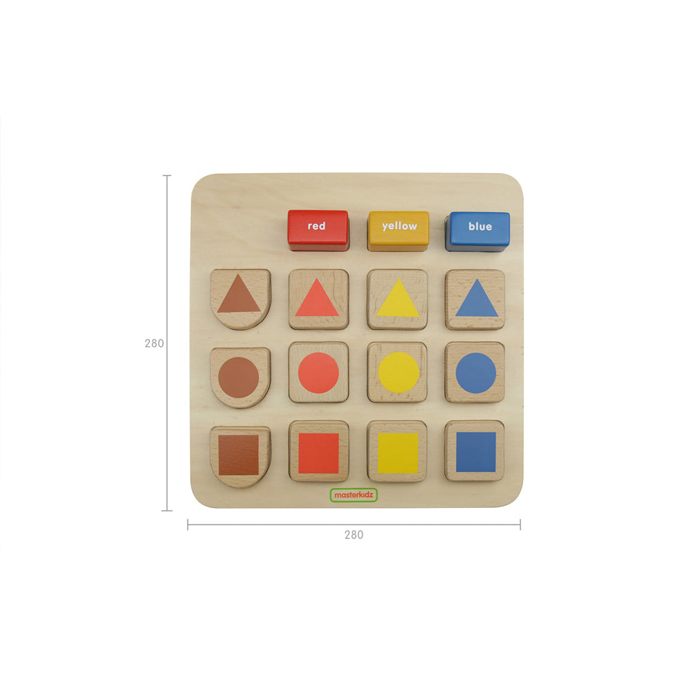 Top view displaying all 9 square blocks correctly placed on the matching grid.