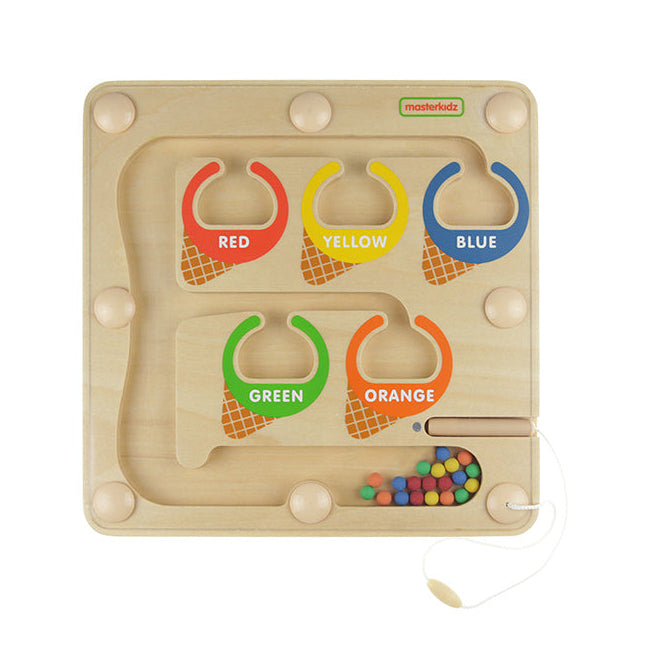 Masterkidz Colour Sorting Magnetic Maze with vibrant coloured beads in a wooden frame.