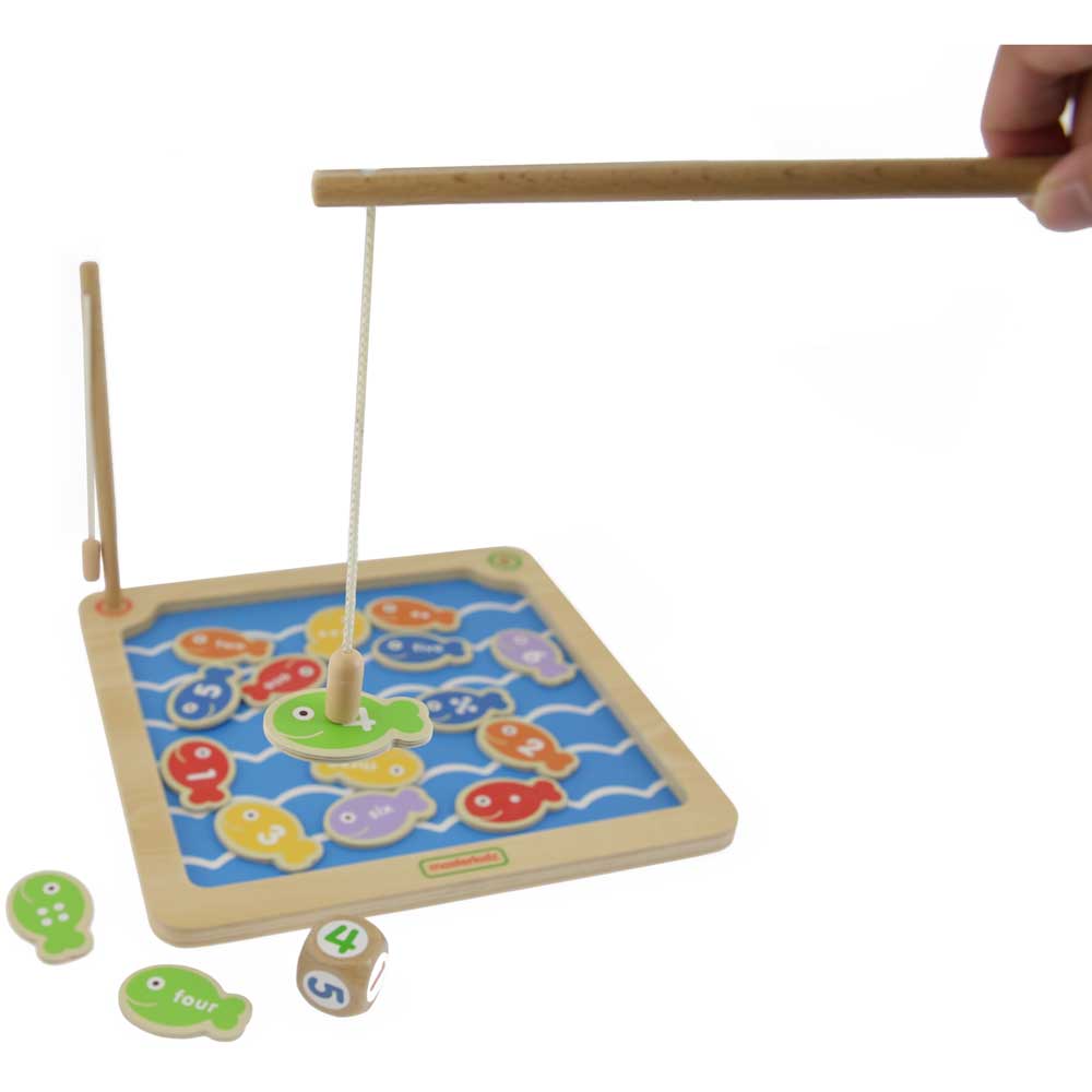 Wooden educational fishing board for counting and math skills
