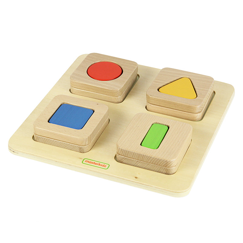 Front view showing four pairs of blocks ready for matching activities.