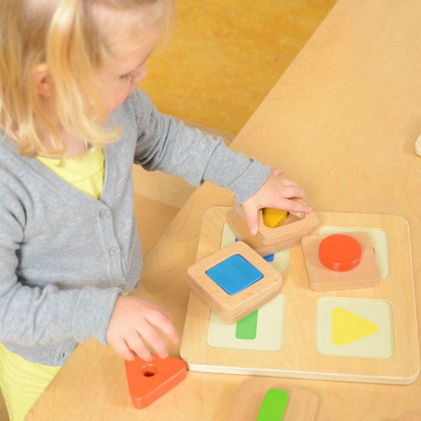 Close-up of smooth, durable wooden blocks safe for children ages 3+.