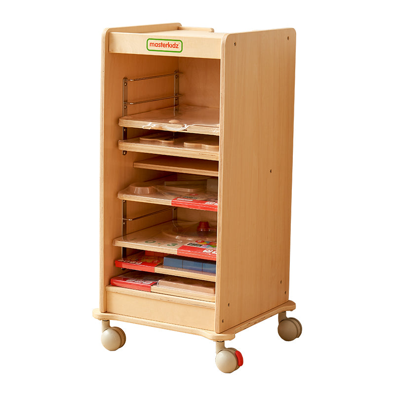 Sturdy wooden Masterkidz rack storing up to 10 learning boards neatly.