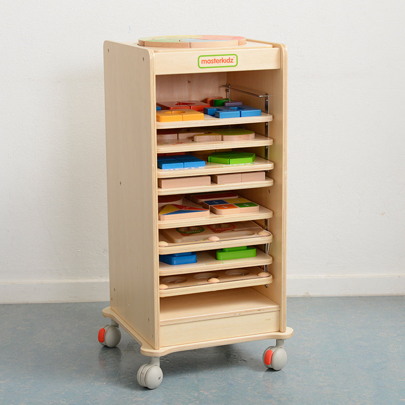 Close-up showing smooth wooden slots designed for easy board insertion.