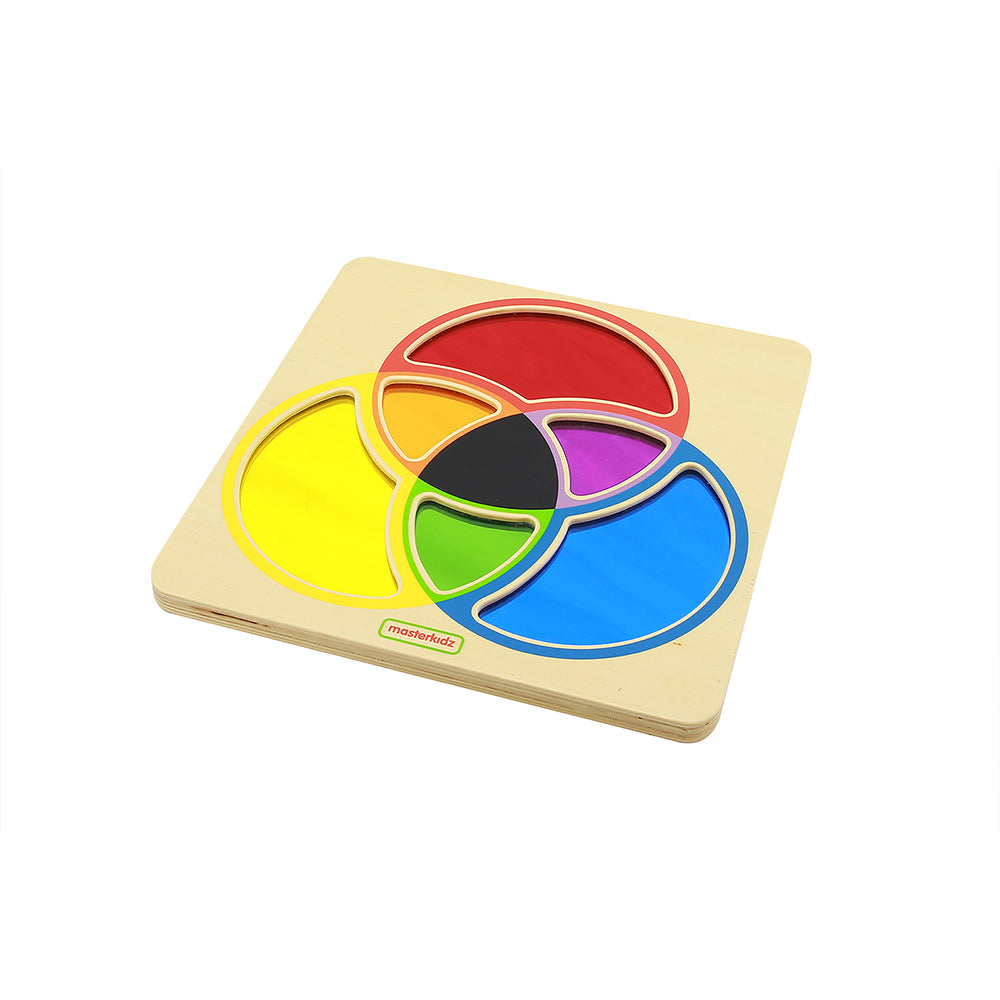 Kids viewing self-reflections in bright coloured overlays.