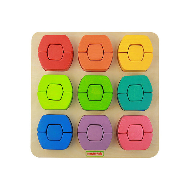 Masterkidz Stacking Coloured Blocks – Wooden Motor Skills & Colour Mat