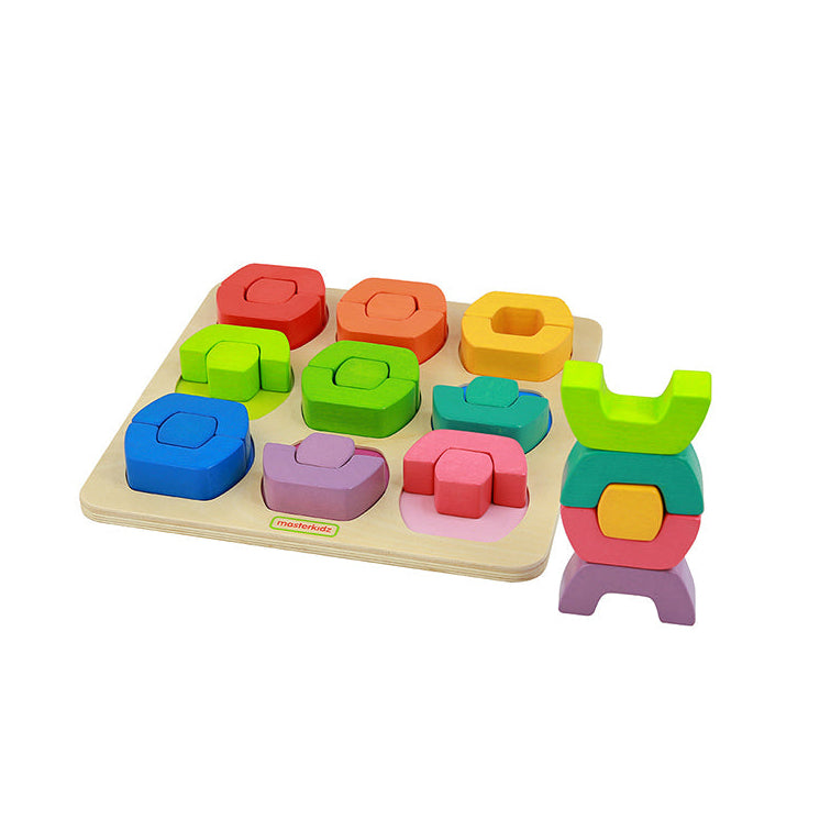 Smooth, curved wooden block surfaces safe for young children.