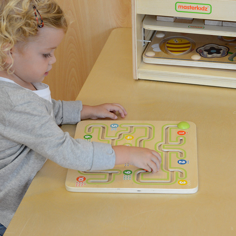 Close-up of the smooth wooden track for easy sliding movement.