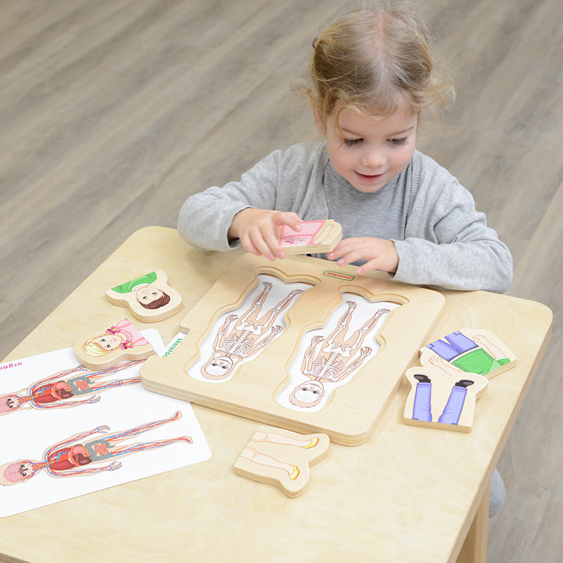 Children using Masterkidz human body puzzle in preschool science activity