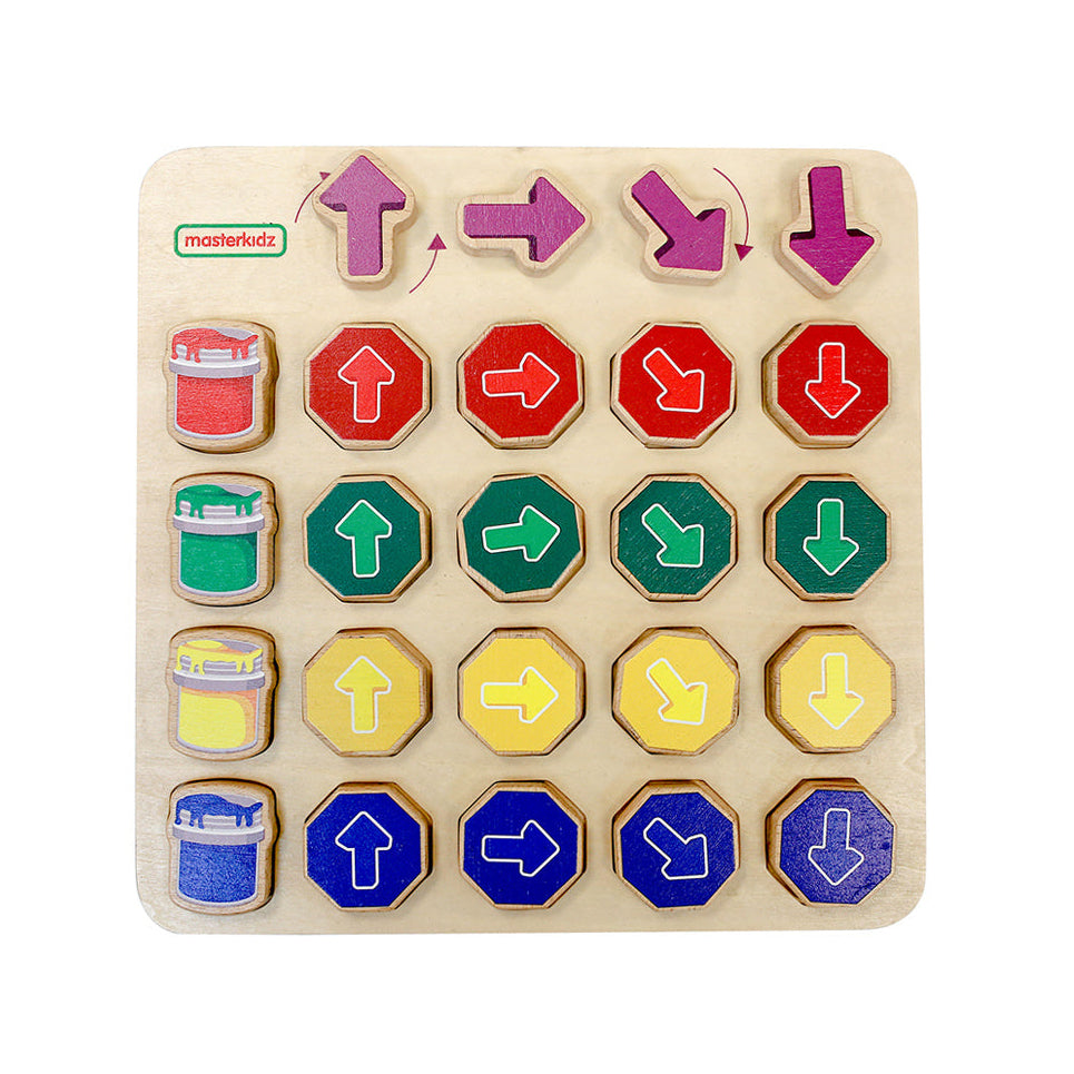 Masterkidz early learning toy showing colour buckets and turning arrow indicators